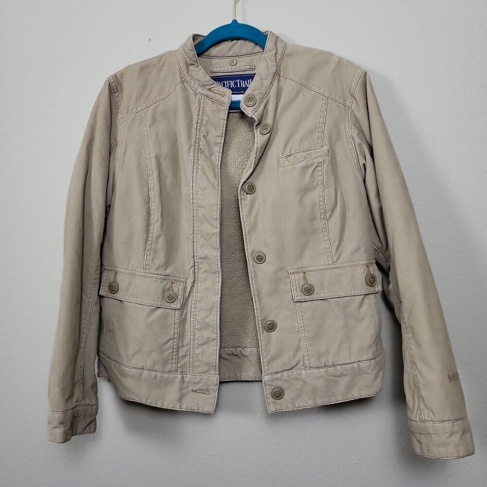 Pacific Trail‎ Women's M Safari Jacket Beige Corduroy Button Up Casual Utility